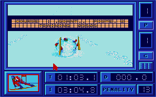 Downhill Challenge (Atari ST) screenshot: Didn't slow down in time at the end