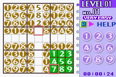 Dr. Sudoku (Game Boy Advance) screenshot: Easier levels mean more numbers already filled in