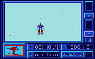 Downhill Challenge (Atari ST) screenshot: Ducked down to increase speed