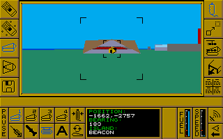 Carrier Command (Amiga) screenshot: An enemy island's command centre, after firing a virus bomb at it.