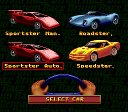 Race Drivin' (SNES) screenshot: Select a car.