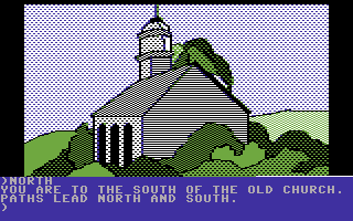 Death in the Caribbean (Commodore 64) screenshot: Back of a church