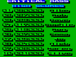 Power (ZX Spectrum) screenshot: High scores
