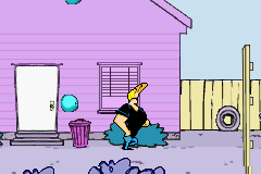 Cartoon Network Block Party (Game Boy Advance) screenshot: In this minigame you have to dodge the water balloons falling from the top of the screen for as long as you can. Playing this game with larger characters such as Johnny Bravo or Cow is near impossible