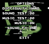 SWiV (Game Boy Color) screenshot: Options