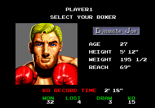 Final Blow (Genesis) screenshot: Fighter details