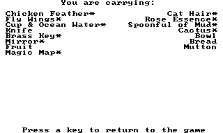 King's Quest III: To Heir is Human (TRS-80 CoCo) screenshot: The inventory screen
