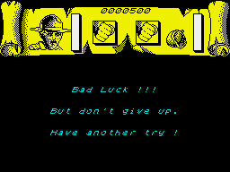 Tusker (ZX Spectrum) screenshot: Game over