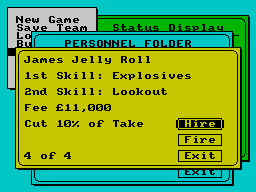 They $tole a Million (ZX Spectrum) screenshot: Everyone has 2 skills, but don't come for free