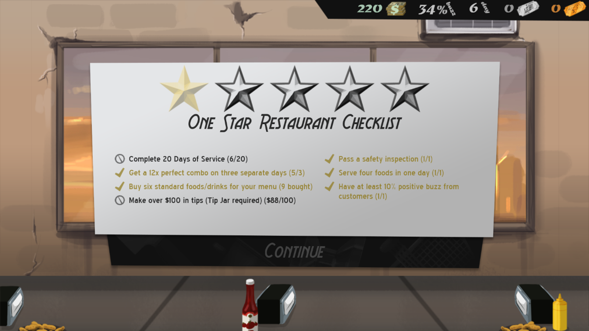 Cook, Serve, Delicious! (Windows) screenshot: Requirements for the next star