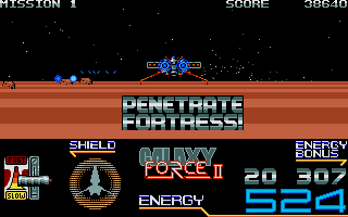 Galaxy Force II (Atari ST) screenshot: Entering the fortress on setting 2