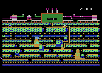 Oil's Well (Atari 8-bit) screenshot: Ack, my pipe has been destroyed!