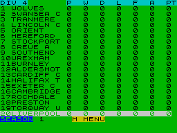 Football Director (ZX Spectrum) screenshot: League table