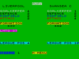 Football Director (ZX Spectrum) screenshot: Pre-match form