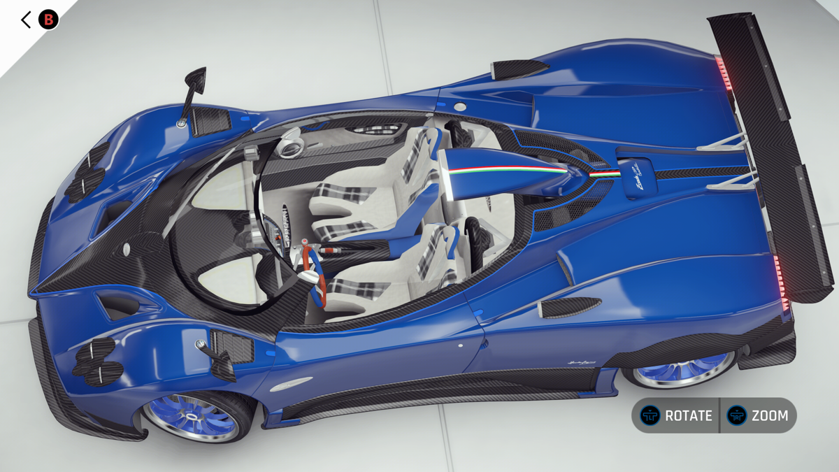 Asphalt 9: Legends (Xbox One) screenshot: Top view of the Pagani Zonda HP Barchetta