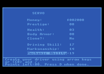 AutoDuel (Atari 8-bit) screenshot: Setting up your character