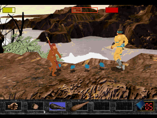 Time Commando (SEGA Saturn) screenshot: The game's background is a pre-rendered full motion movie.