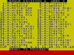 Champions! (ZX Spectrum) screenshot: Fixtures all fitting