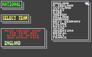 Footballer of the Year 2 (Atari ST) screenshot: You can represent any of these nations