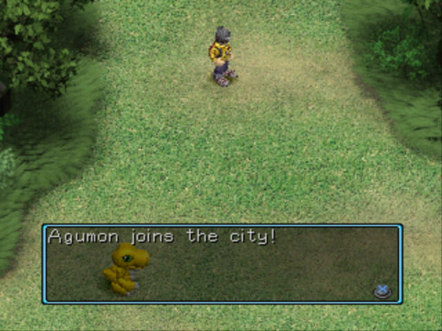 Digimon World (PlayStation) screenshot: Agumon joined the city!
