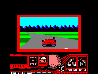 Techno Cop (Amstrad CPC) screenshot: The driving part