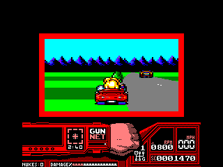 Techno Cop (Amstrad CPC) screenshot: Crashed into a tree