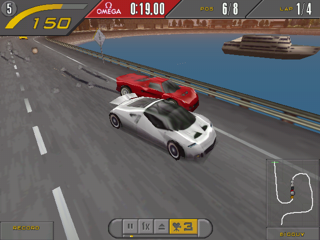 Need for Speed II: SE (Windows) screenshot: Replay mode - pushing some guy into a wall.