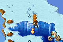 Ice Age 2: The Meltdown (Game Boy Advance) screenshot: Jumping over cliff