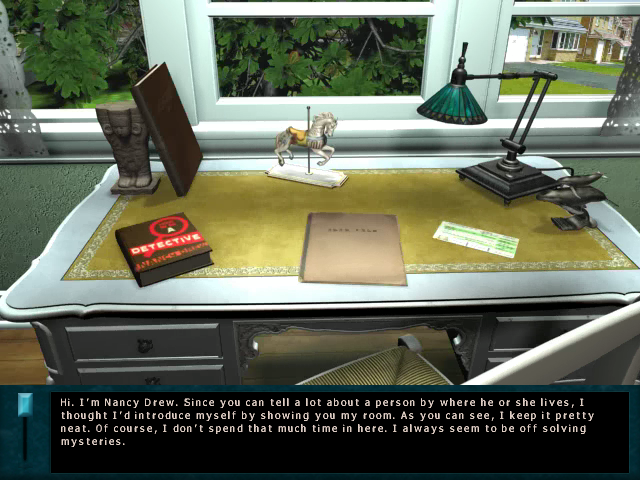 Nancy Drew: Danger by Design (Windows) screenshot: When starting a new game, you will have the opportunity to dig around Nancy's own room and her desk.