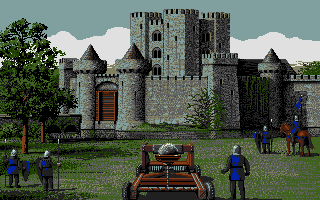 Defender of the Crown (Atari ST) screenshot: Laying siege to a Norman castle.