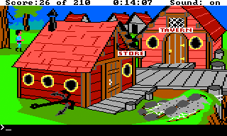 King's Quest III: To Heir is Human (TRS-80 CoCo) screenshot: A seaside town