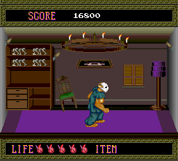 Splatterhouse (TurboGrafx-16) screenshot: Stage 2 boss-- a haunted room