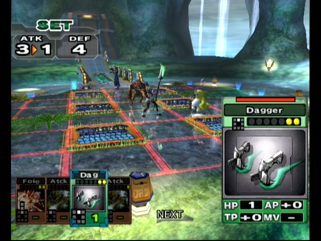 Phantasy Star Online: Episode III - C.A.R.D. Revolution (GameCube) screenshot: Selecting some cards for my next move.