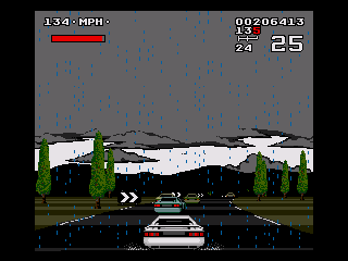 Lotus Turbo Challenge 2 (Genesis) screenshot: Stormy weather in stage 8