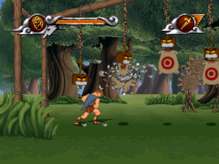 Disney's Hercules (PlayStation) screenshot: Hercules hitting the training targets.
