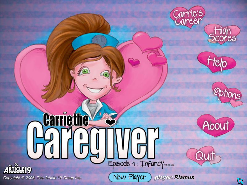 Carrie the Caregiver: Episode 1 - Infancy (Windows) screenshot: The title screen for the game features Carrie