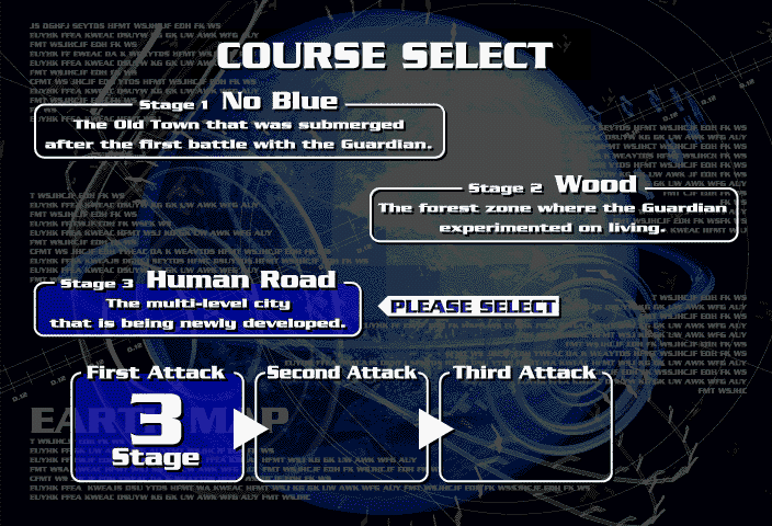Thunder Force V: Perfect System (SEGA Saturn) screenshot: Stage select screen.