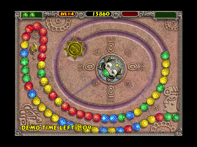 Zuma Deluxe (Xbox) screenshot: Clear groups of identical colours by inserting balls.