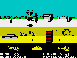 Biggles (ZX Spectrum) screenshot: Start of the side-scrolling shooter