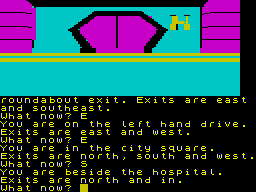 The Worm in Paradise (ZX Spectrum) screenshot: Hospital entrance