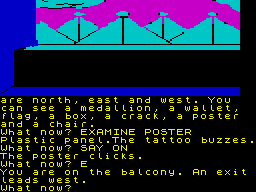 The Worm in Paradise (ZX Spectrum) screenshot: On the balcony
