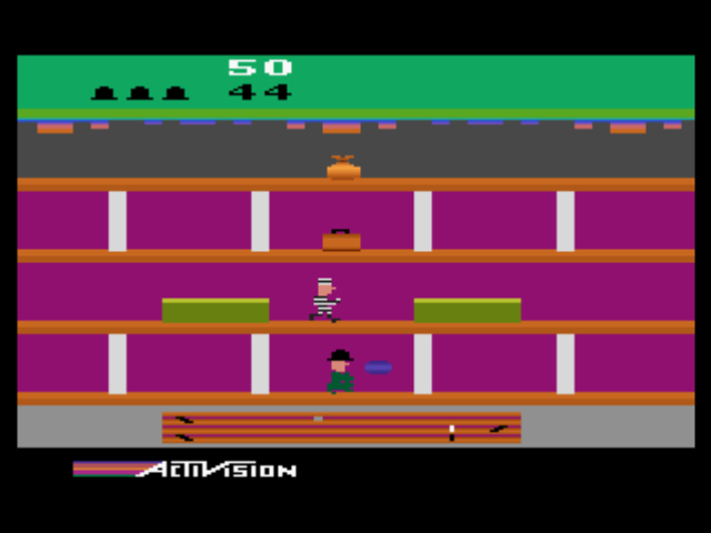 A Collection of Activision Classic Games for the Atari 2600 (PlayStation) screenshot: As Officer Keystone Kelly, you must to capture the notorious thief Harry Hooligan (Keystone Kapers).