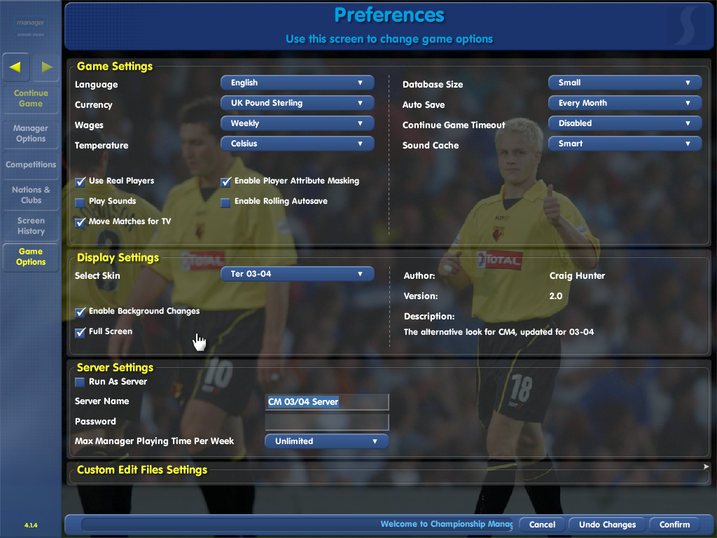 Championship Manager: Season 03/04 (Windows) screenshot: Options