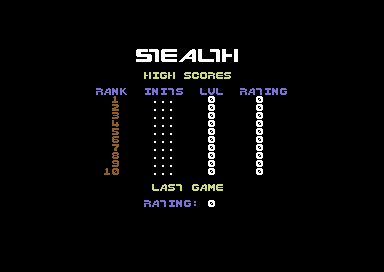 Stealth (Commodore 64) screenshot: High score table