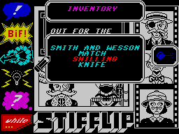 Stifflip & Co. (ZX Spectrum) screenshot: Starting inventory