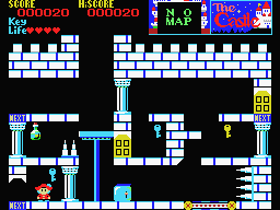 The Castle (MSX) screenshot: Use the objects in the room to reach the upper platforms.