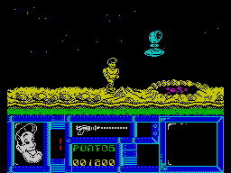 Freddy Hardest (ZX Spectrum) screenshot: Avoid the blue thing and the volcano