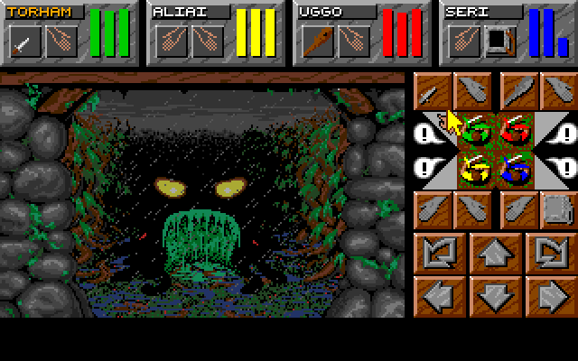 Dungeon Master II: Skullkeep (Amiga) screenshot: your fisrt worm-type monster.