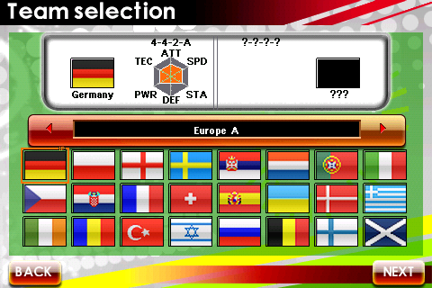 Real Soccer 2009 (Android) screenshot: Team selection