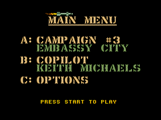 Desert Strike: Return to the Gulf (Genesis) screenshot: Main menu